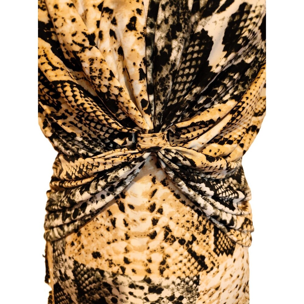 Sexy Animal Print V Neck Dress with Rouching at the Waist By MLLE Gabrielle SZ M - Picture 2 of 5